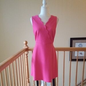 Elle Vibrant Coral Pink Scalloped Sleeveless Midi Dress